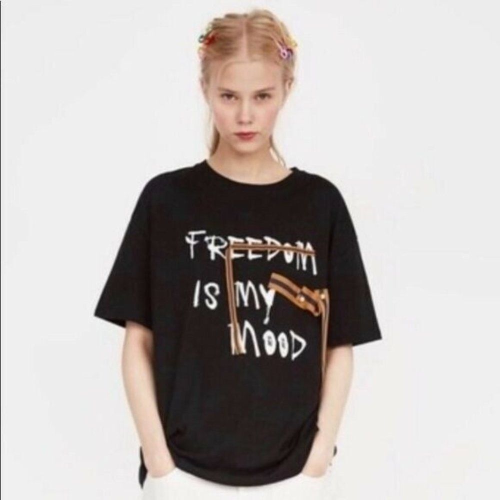 Zara Black Graphic Tee "Freedom Is My Mood"